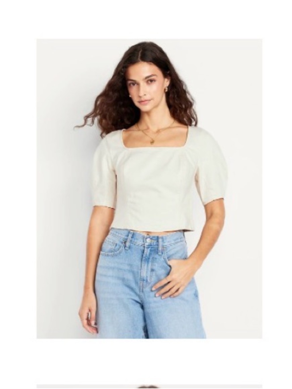 Old Navy Cream Square-Neck Puff Sleeve Crop Top
